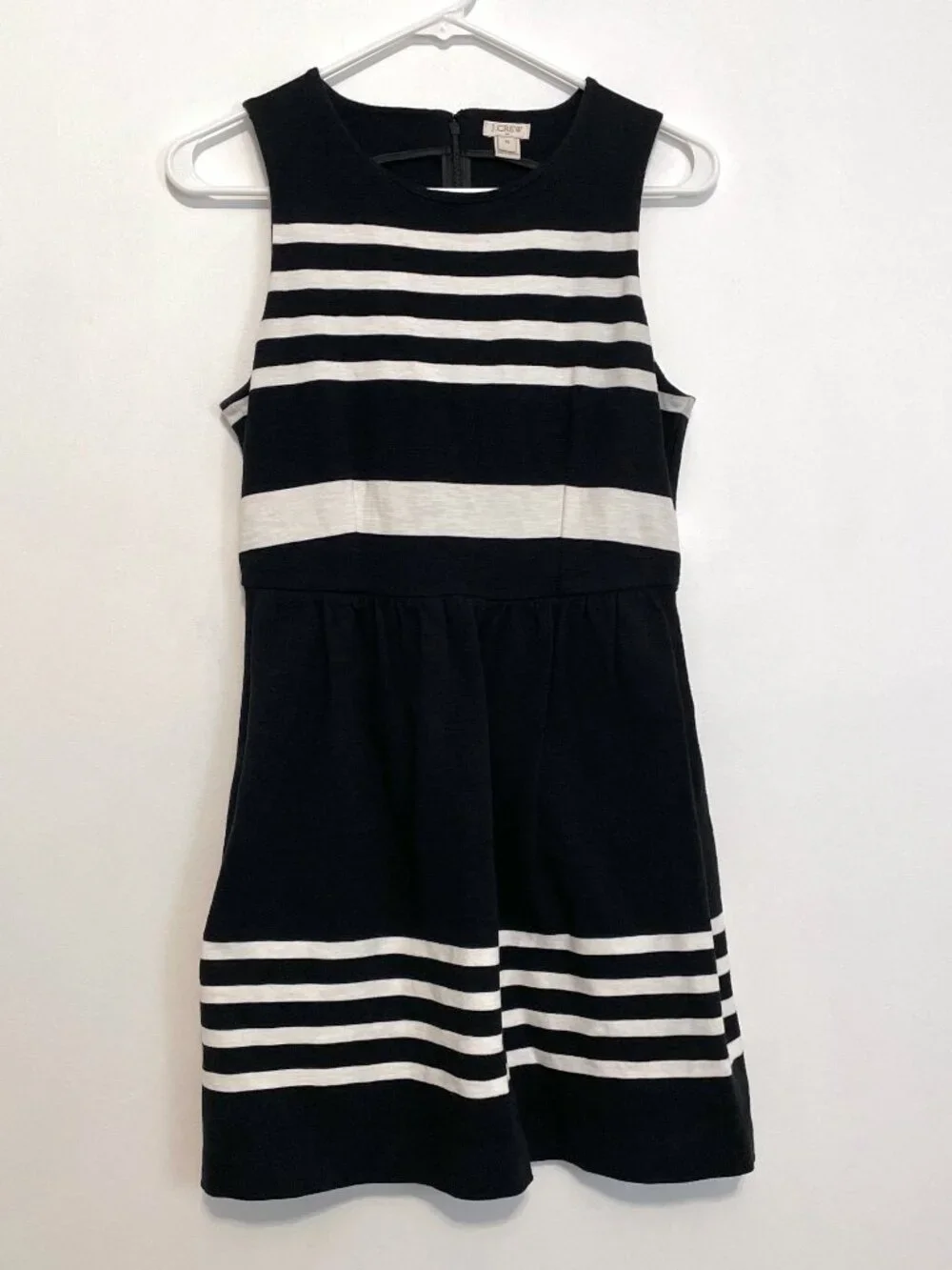 J. CREW Factory Striped Daybreak Dress Black White Sleeveless Mini Fit & Flare